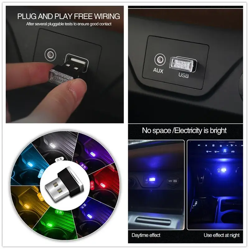 4 шт. автомобиля светодио дный USB LED атмосфера огни декоративная лампа Аварийное