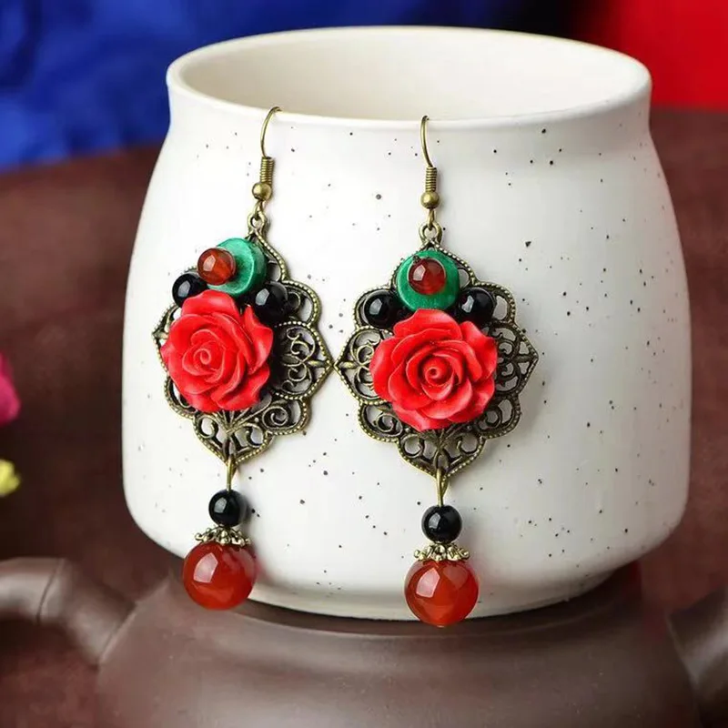 New Drop Earrings For Women Chinese Handmade Dangle Vintage Design Flower Jewelry Accessories Bijoux Dropshipping Украшения и