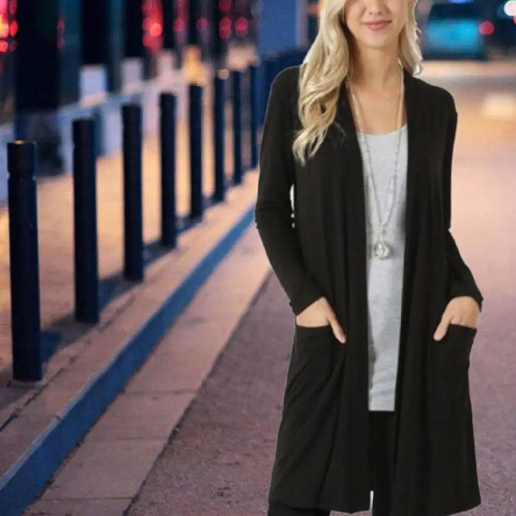 Женский Повседневный модный длинный рукав однотонный свободный выше колена