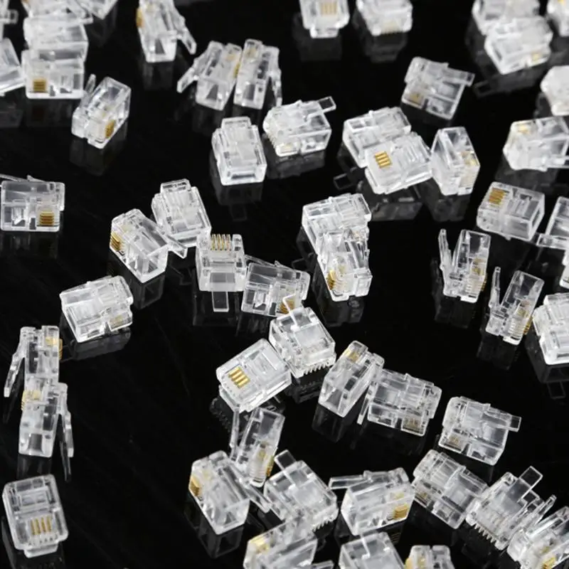 100X 4 Pin RJ11 RJ 11 6P4C модульный телефонный Кристальный разъем|Соединители| |