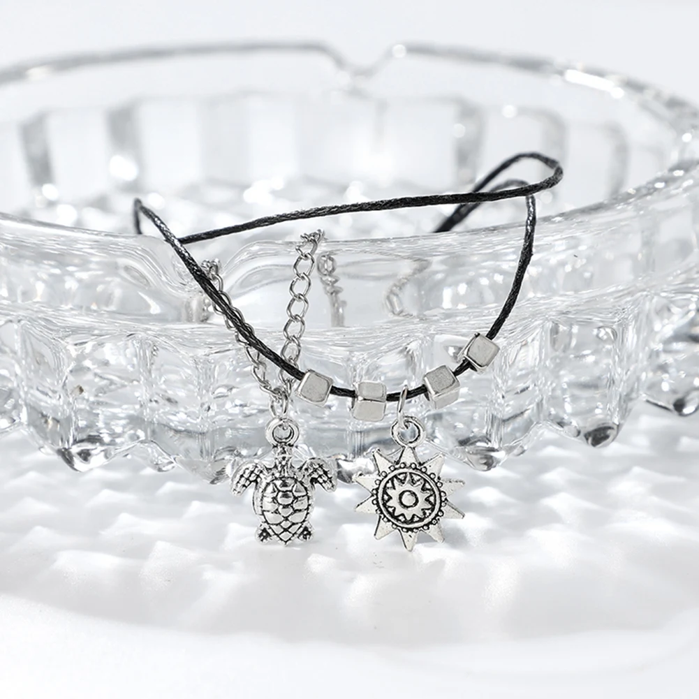 New Three Layers Geometric Sun Turtle Pendant Alloy Rope Anklet Bracelet Female Girls Accessory b | Украшения и аксессуары