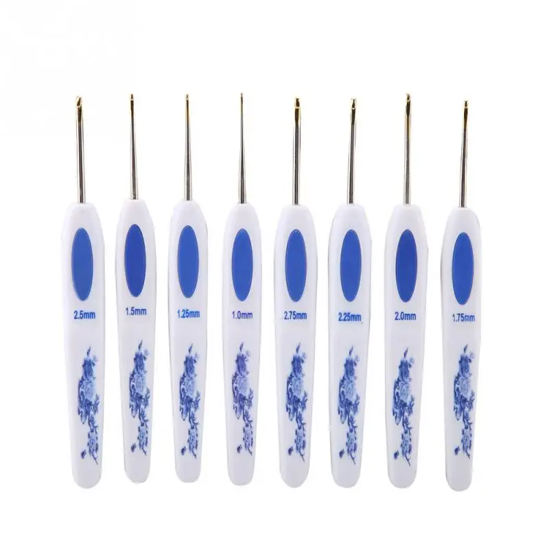 8pcs Porcelain Printing Handle Aluminium Crochet Hooks Needles Knitting Craft Yarn Sewing Tools | Дом и сад