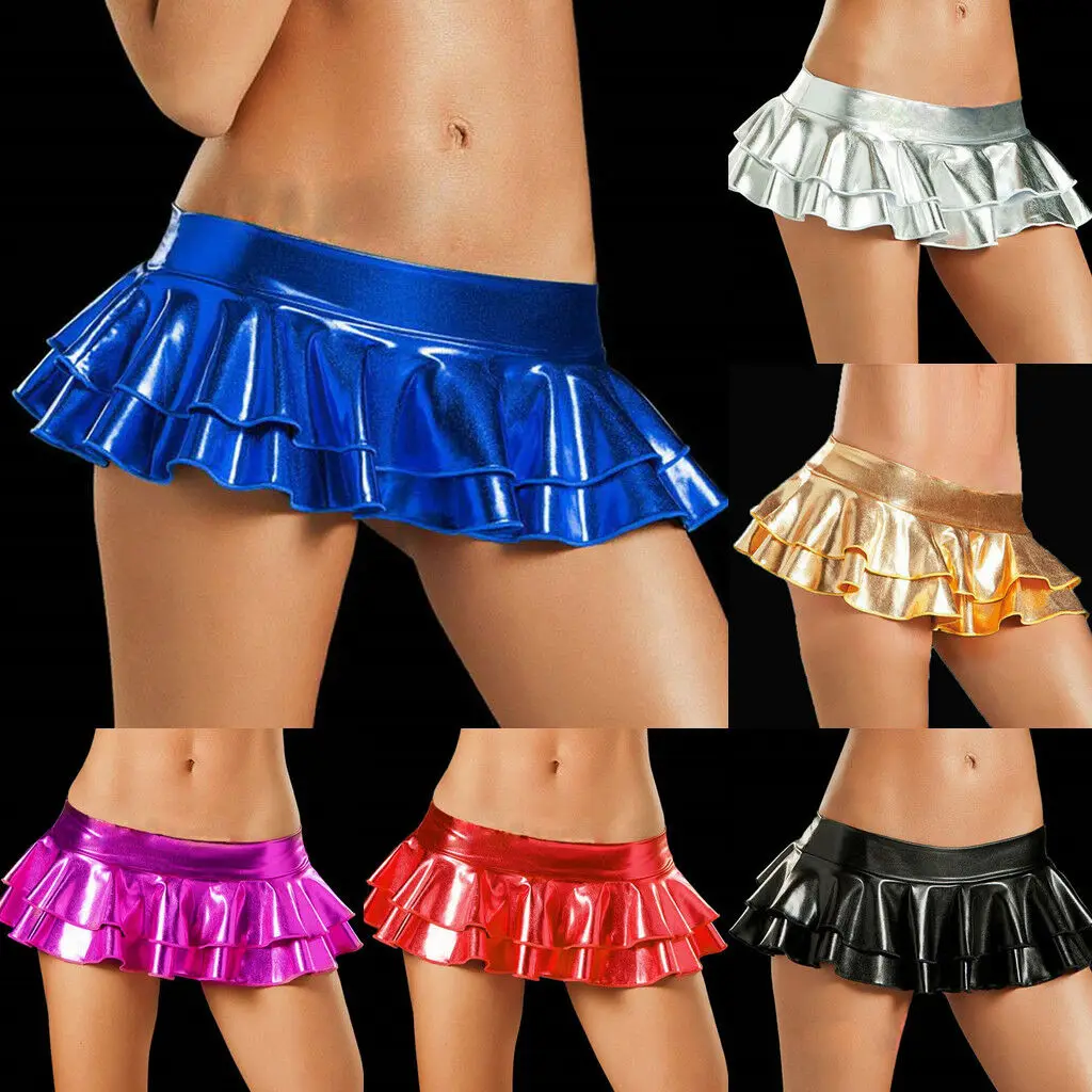 

Shiny Short Skirt Women's Party Bright Skirt Metal Dance Skirt Night Clubwear
