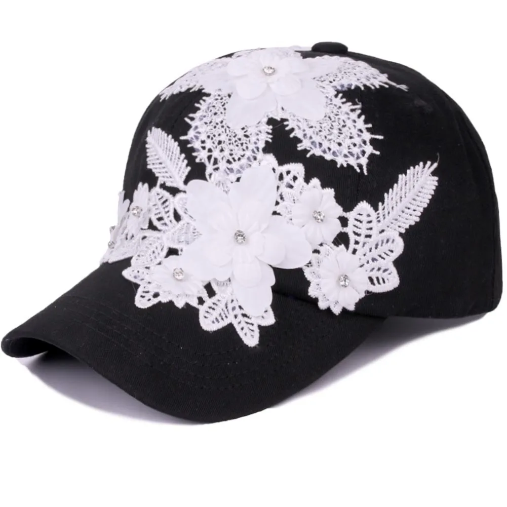 2019 New Women Baseball Cap Handmade Flower Denim Female Snapback Cap Gorras Casquette Adjustable Quality Sun Dad Caps