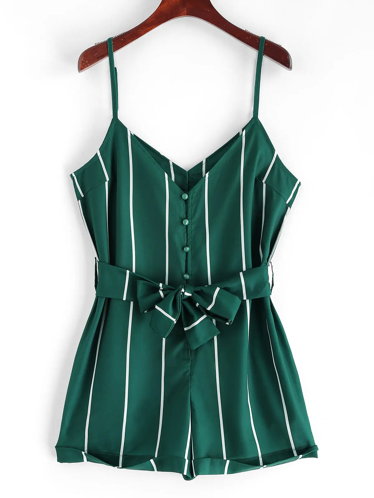 

ZAFUL Striped Belted Cami Romper Spaghetti Strap Playsuits Women Summer Overalls Jumpsuit Female Shorts Office Streetwear 2019