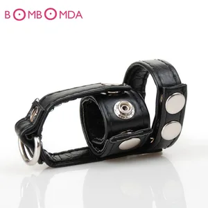 Кожаное кольцо для мошонки, растягивающий мяч, Блокировка пениса, клетка для пениса, фаллоимитатор, фиксаторы, секс-игрушки для мужчин, интимные изделия O45