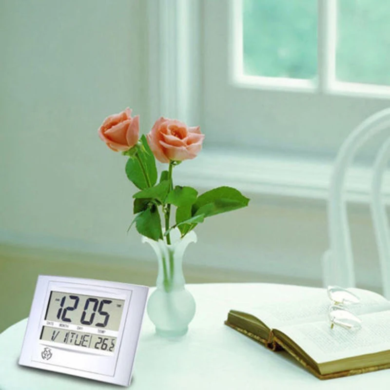 LCD Digital Wall Clock With Thermometer Electronic Temperature Meter Calendar Indoor Desk home decor |
