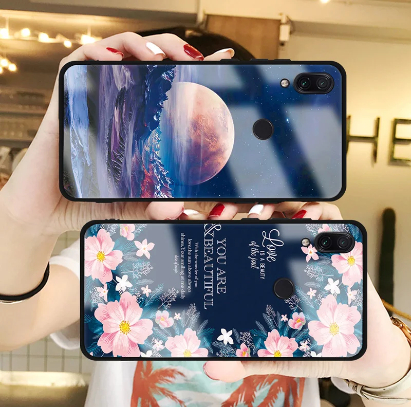 Чехол с рисунком из закаленного стекла для Huawei View 20 P Smart 2019 Plus Honor 8X 10 Nova 3i 4 3 Mate Pro