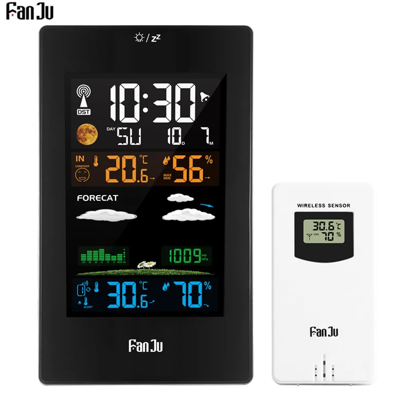 FanJu FJ3389 Будильник Метеостанция Цифровой термометр гигрометр беспроводной датчик