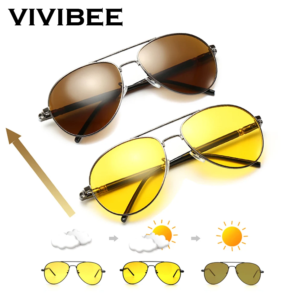 VIVIBEE Для мужчин фотохромные Ночное видение поляризационные солнцезащитные очки