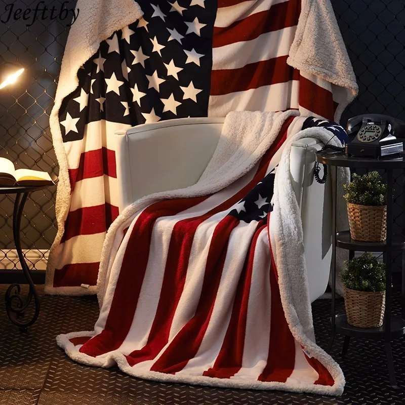 Double Layer Thick Usa Us Uk England British Flag Fleece Sherpa Plush Faux Fur Tv Sofa Gift Blanket Throw Blankets 130x160cm | Дом и сад