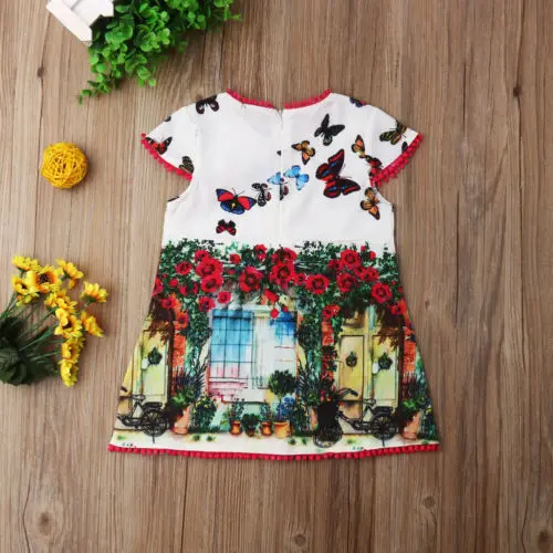 Summer Girls Dresses Toddler Kids Oil Painting Butterfly Casual Dress Sundress Clothes | Детская одежда и обувь