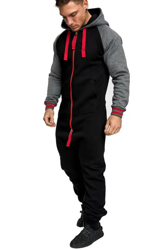 Все в одном мужской Комбинезон флисовый Nigtwear Пижама с капюшоном на молнии