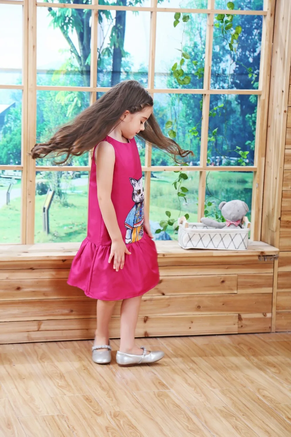 Autumn Spring fashion rose cartoon cat print baby girls sleeveless dress kids Children brand clothes 3 to 9 yrs | Детская одежда и