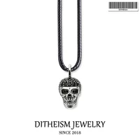 leather rope necklace skull black cz 2018 new fashion 925 sterling silver jewelry european punk gift for men women boy girls