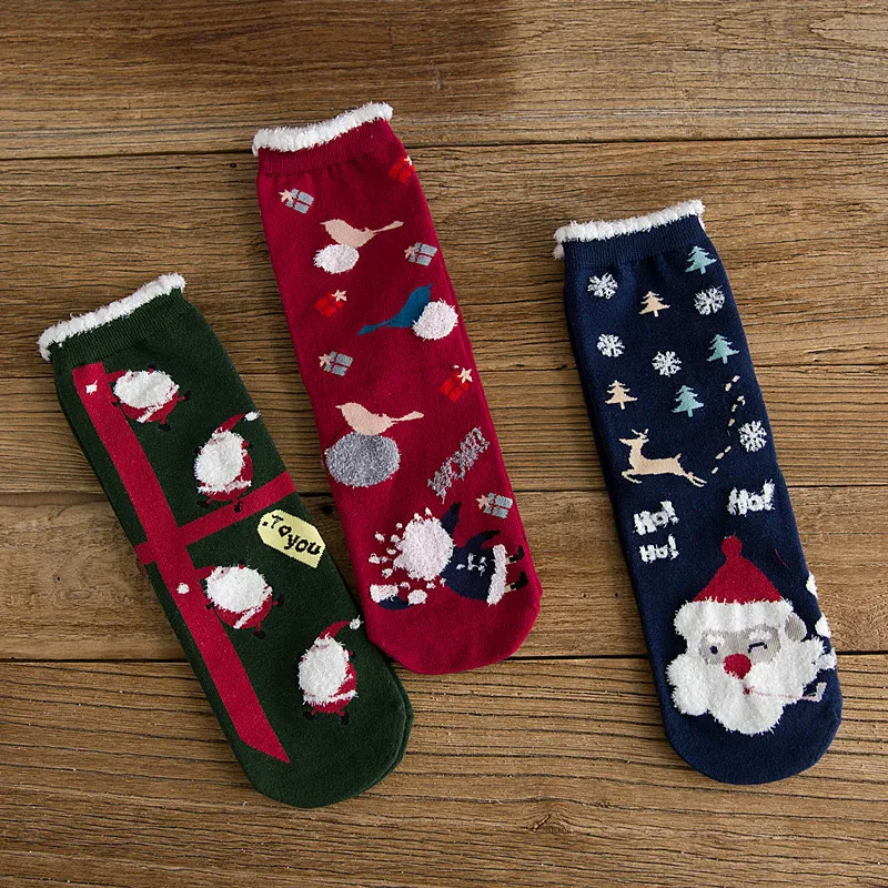 

SP&CITY 3 Pairs Cotton Christmas Women Cartoon Santa Claus Patterned Happy New Year Socks Gift Box Funny Breathable Women Sox