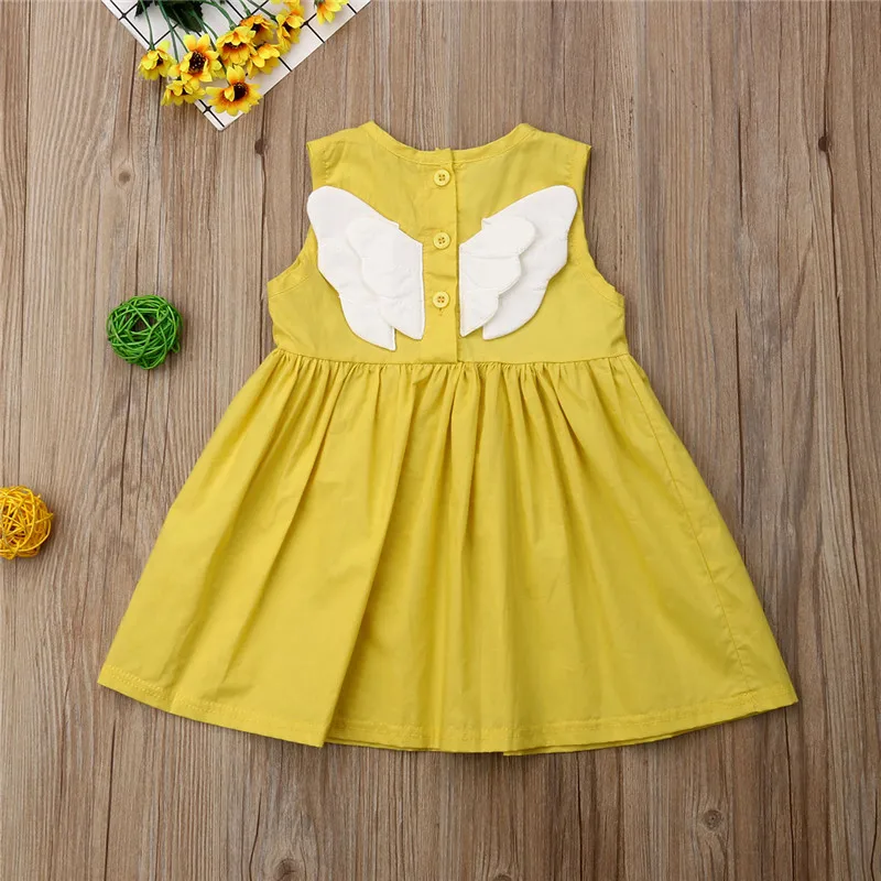 Cute Kids Baby Girl Applique Tank Dress Sleeveless Party Tutu Princess Sundress Summer Cotton Pleated with Wings 1-7Y | Детская одежда