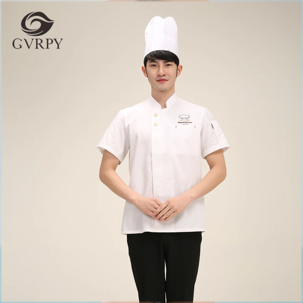 2018 летние M-3XL для мужчин белый стоячий воротник вышивка Ropa De Cocina кухонные куртки