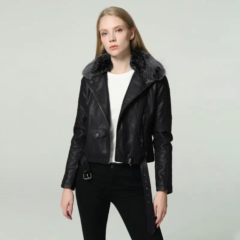 Для женщин из искусственной кожи короткие куртки 2018 осень зима Slim Fit кожаная