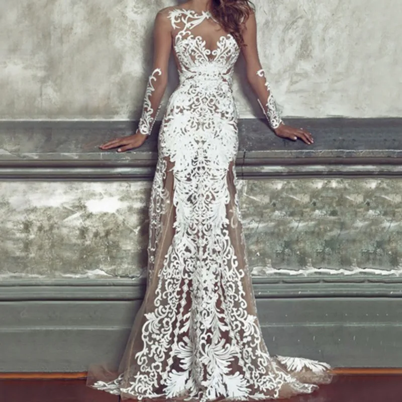 Модное белое кружевное сексуальное прозрачное платье женская одежда vestidos jurken
