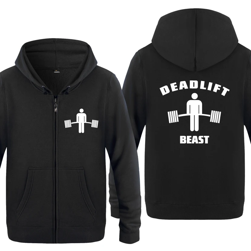 Мужские флисовые толстовки на молнии Deadlift Beast-Gym с капюшоном для занятий тяжелой