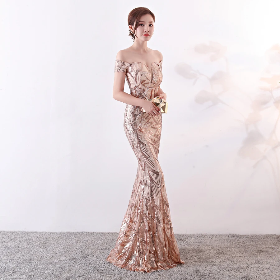 Vestido De Noche Simple Abiti Da Cerimonia Donna милые короткие рукава Русалка с блестками Длинные