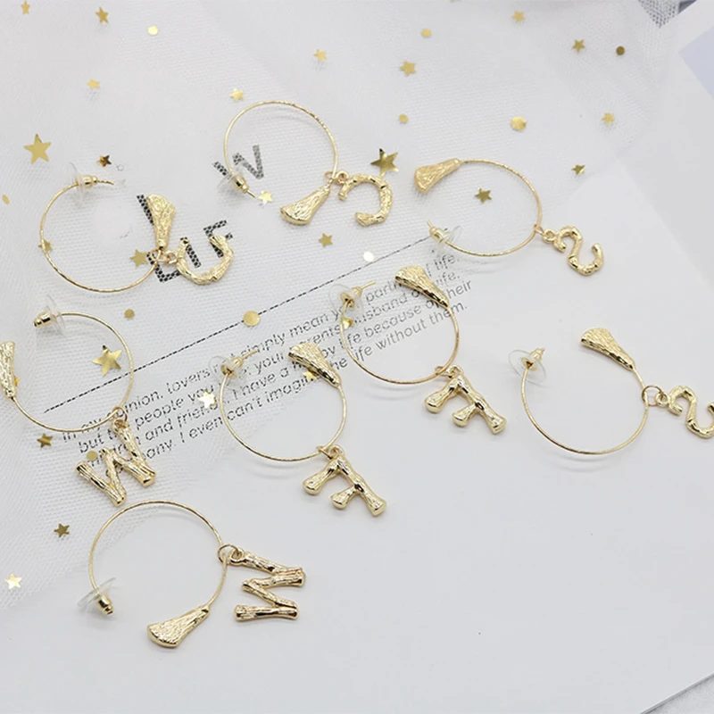 Popular 1Pair Alphabet Delicate English Vintage Earrings Fashion Jewelry Gifts Gold Women Metal 26 Letters A-Z | Украшения и