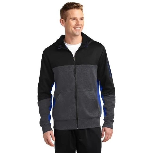 Спорт Tek ST245 Мужская Технология флис Colorblock Full Zip с капюшоном куртка из черного