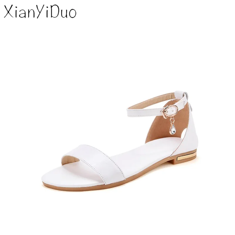 Xianyiduo/Женская обувь для отдыха на лето 2019 белые босоножки плоской подошве с