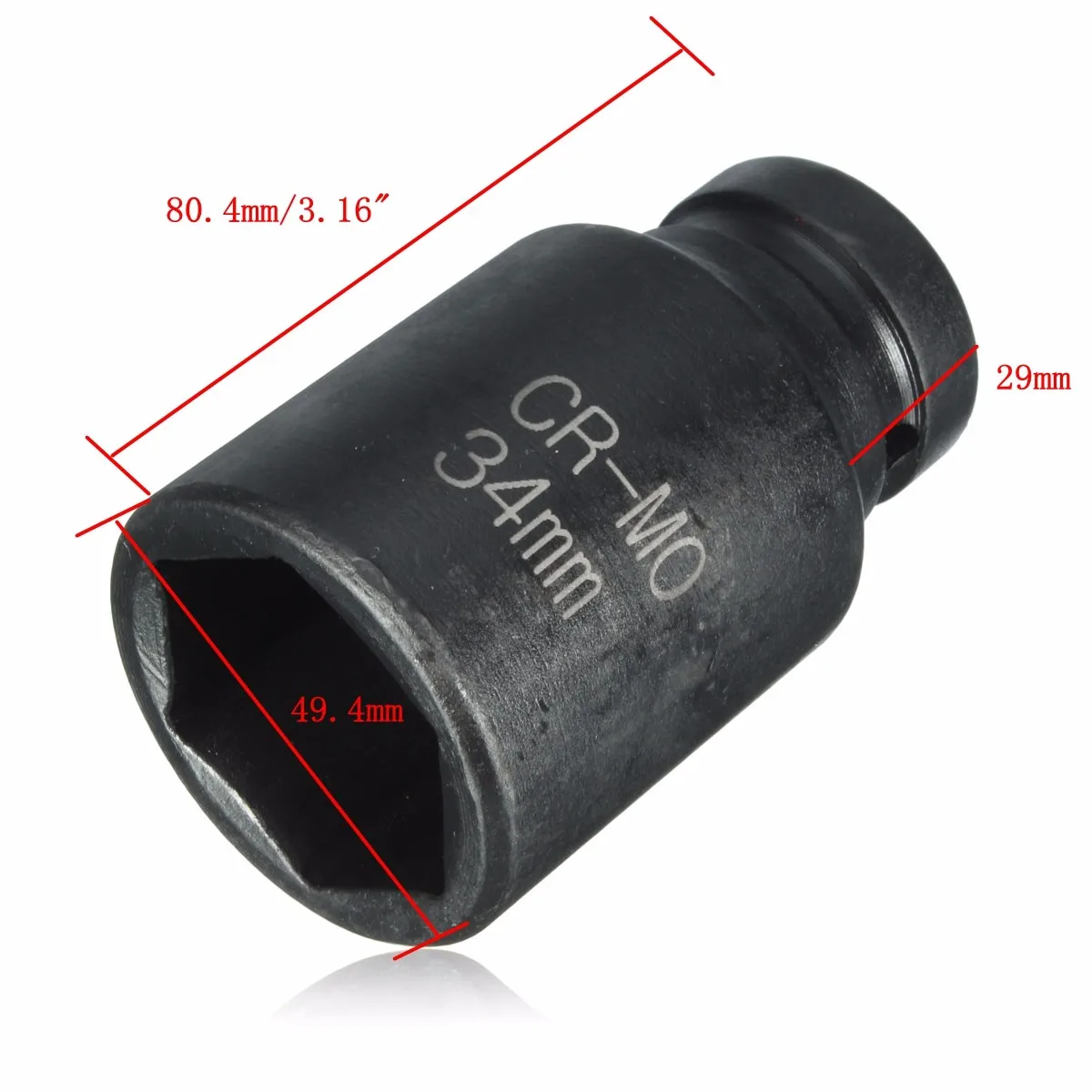 34mm Black Hex 6 Point 1/2inch Drive Deep Spindle Axle Nut Socket Chrome Steel Impact |
