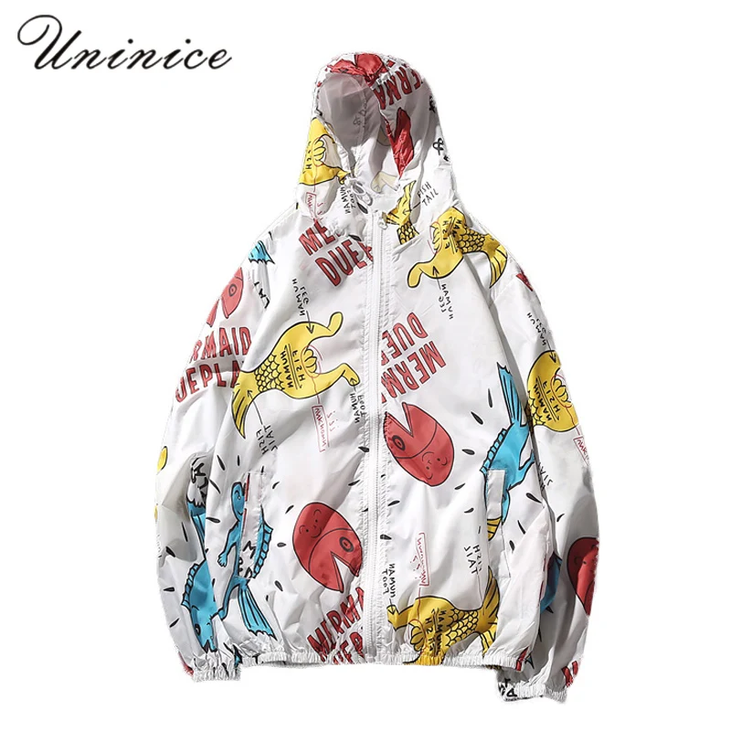 New Cartoon Plus Size 5XL Jackets Camouflage Print Fresh male Big Thin Jacket Men's Coat Doodle Hooded Sunscreen Moletom | Мужская