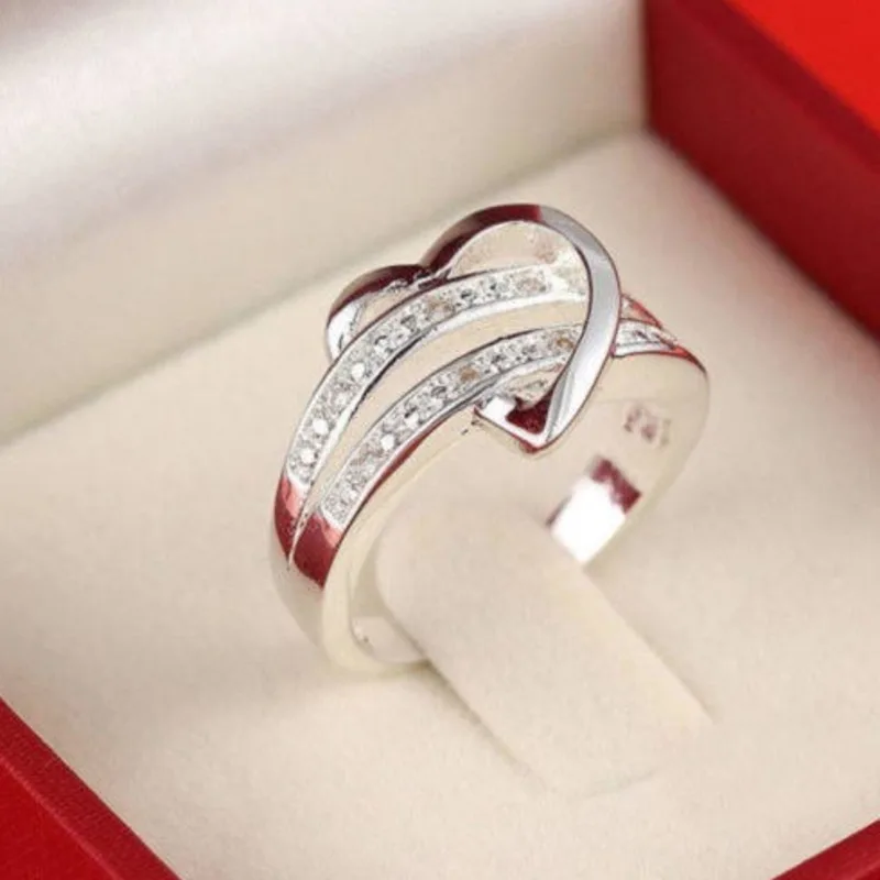 2019 New Fashion Women Rings Half heart-shaped Double Rhinestone Heart Love Wedding Ring Size 6-11 Gift A13 | Украшения и