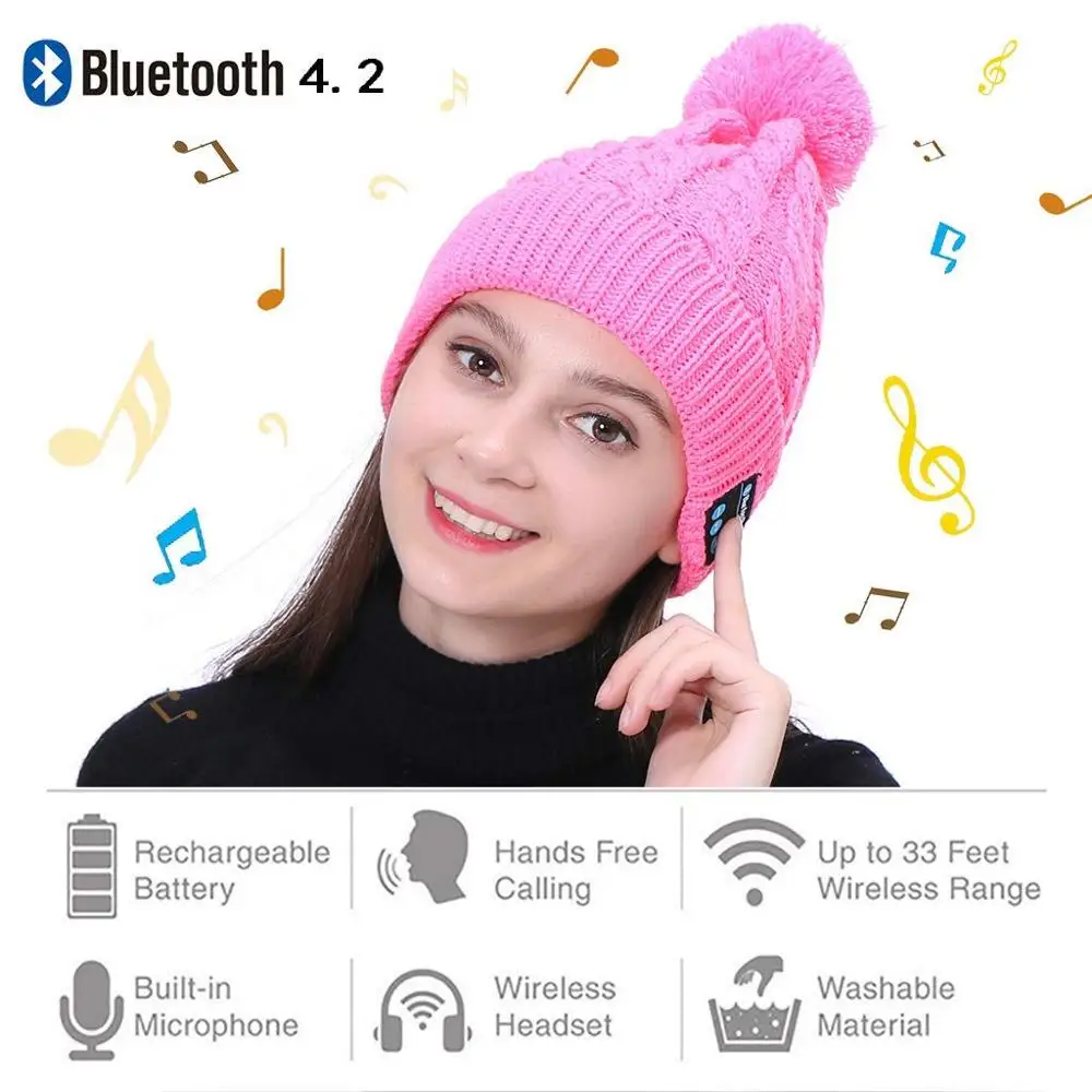 Highever розовый Женская мода зима Открытый Бег 10 м Диапазон Bluetooth Беспроводная шляпа