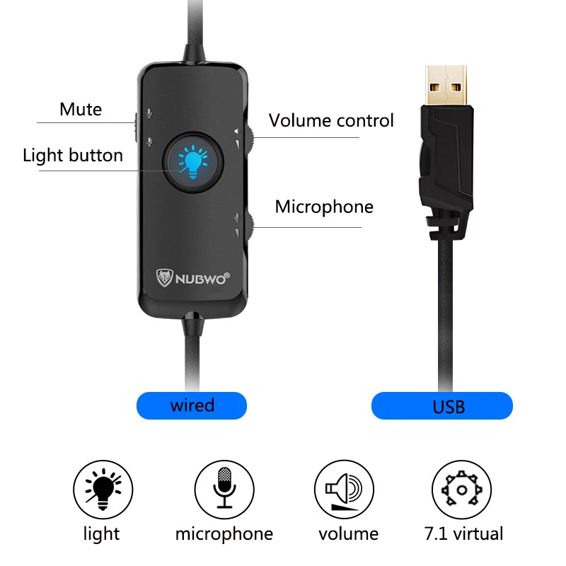 NUBWO N11 PC Gamer игровая гарнитура шлем 7 1 канальный звук проводные usb-наушники с