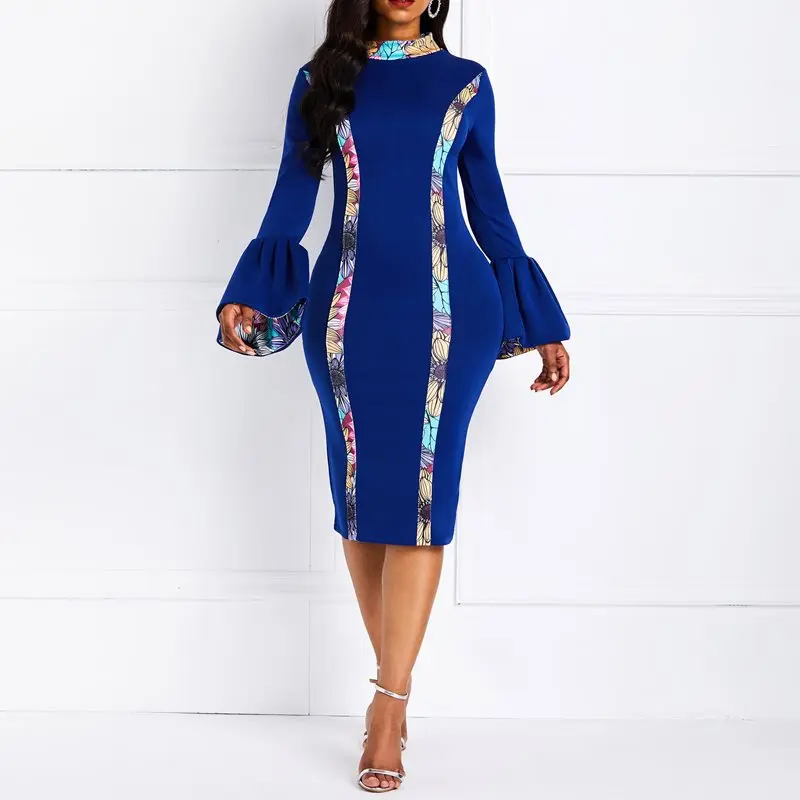 Women Bodycon Dress 2019 Spring Stripe Fashion Printed Flare Sleeve Ruffles Elastic Slim Elegant Casual Chic Pencil Dresses Женская