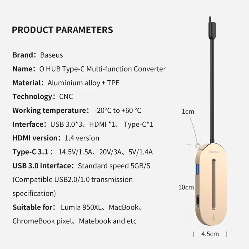Baseus TYPE C концентратор Интерфейс расширитель для 3 1 до * USB 0 + HDMI