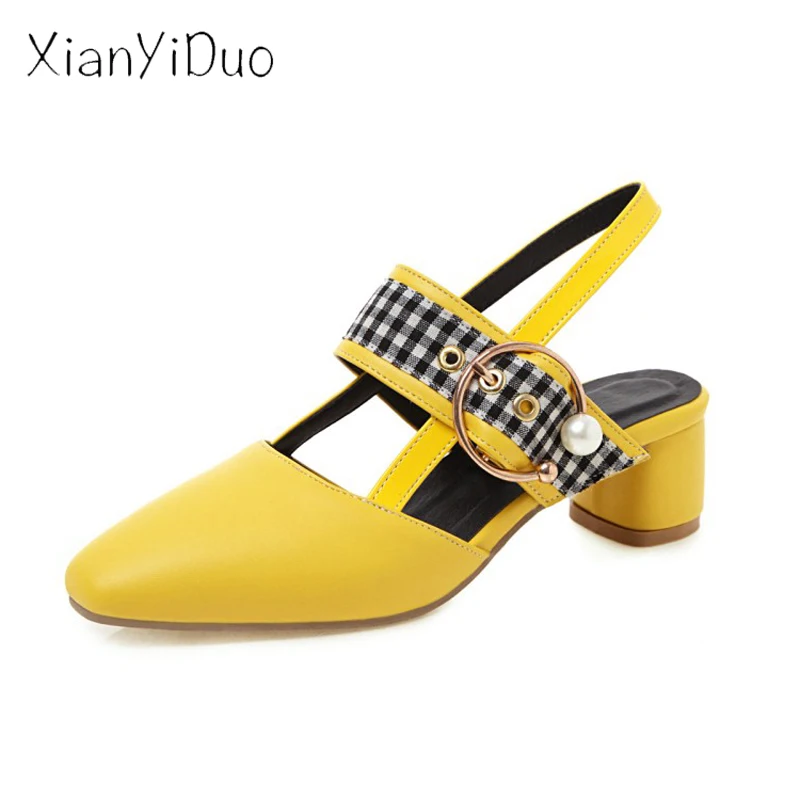 Xianyiduo/Новинка лета 2019 женская обувь из лакированной кожи на среднем каблуке