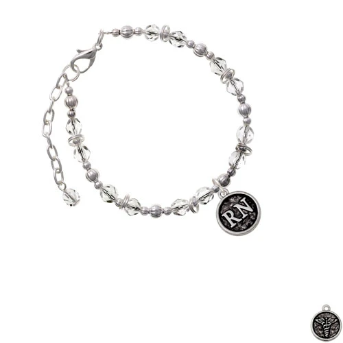 Браслет Silvertone Nurse Caduceus Seal RN из прозрачных бусин| |