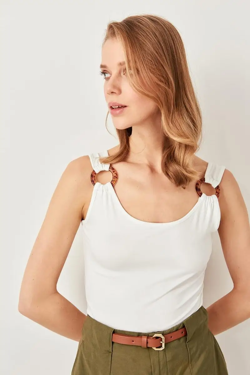 Trendyol экрю толстый ремень трикотажная блузка TWOSS19XU0018| |