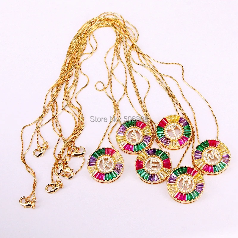 

12PCS ZYZ-N8451 Letter Necklace Gold Color Trendy Letters Chain Necklaces & Pendants With Colorful CZ Women Jewelry