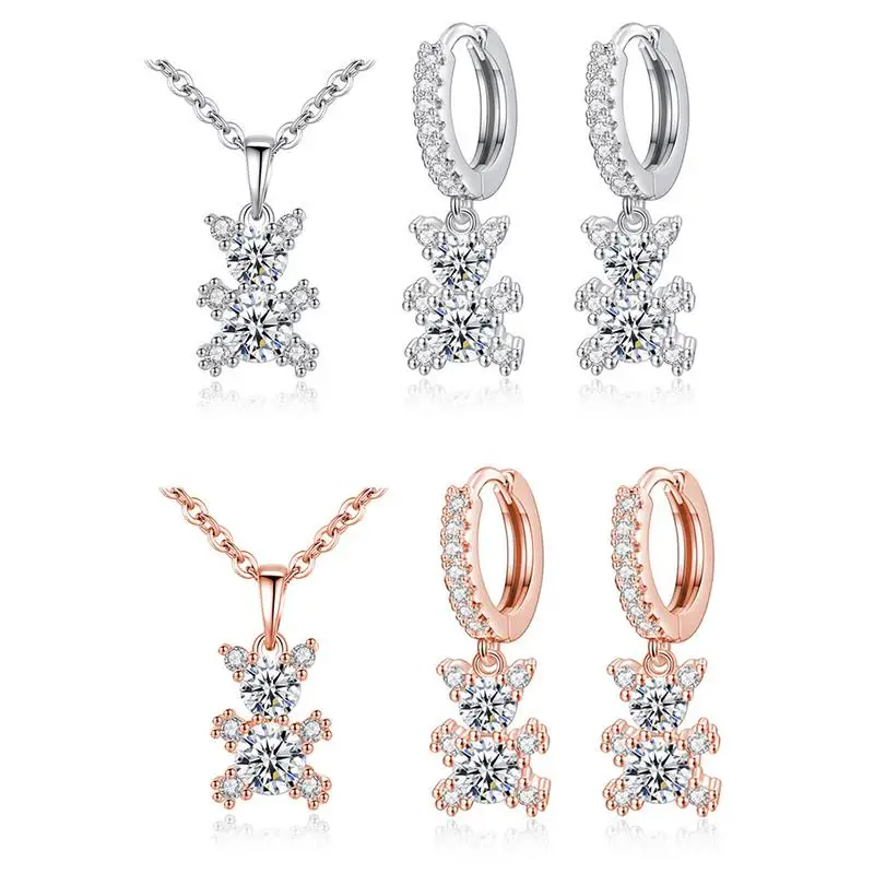 Pet Bear Jewelry Set Women Female Kawaii Lovely Clothing Accessories Earring Necklace Korean Style Rose Gold Silver Birthday Gif | Украшения