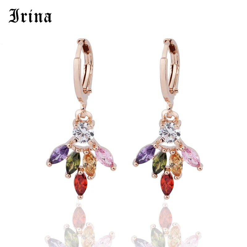 Женские серьги капли Irina 585 с цветком и кубическим цирконием модные розового