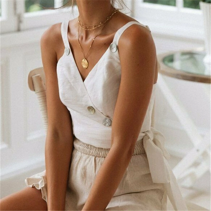 Новые летние женские короткие жилеты на пуговицах Camis шнуровке тонкие Vogue