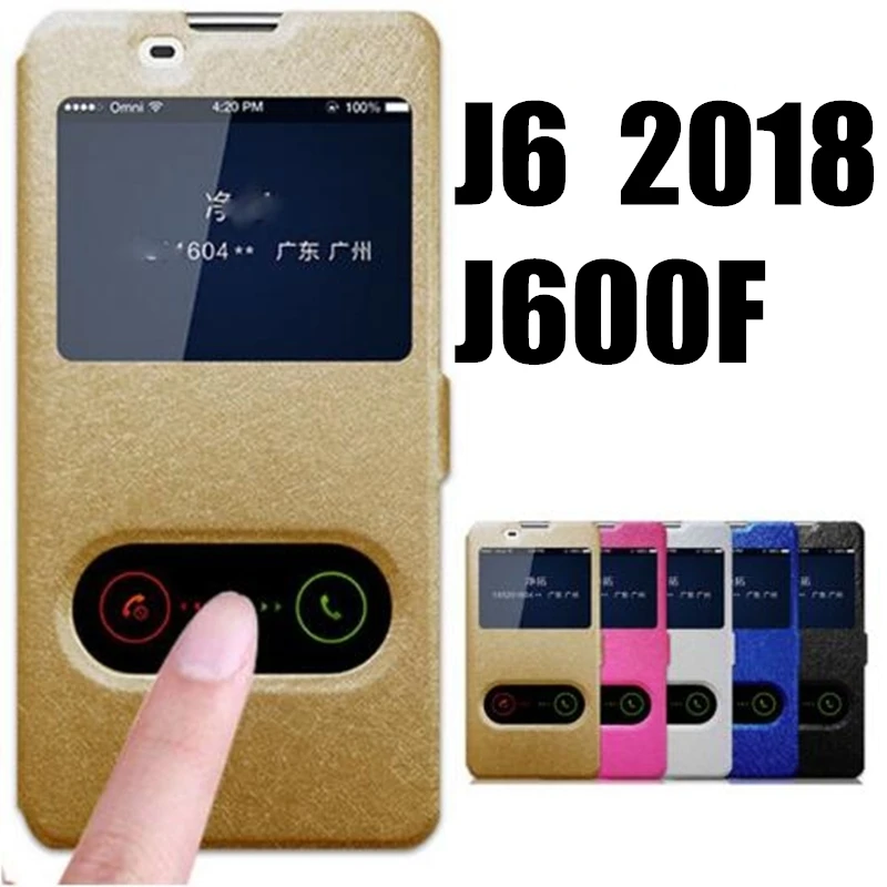 For Samsung Galaxy J6 2018 Case J600 Quick View Window Stand Cases for J600F Cover Flip PU Leather 5.6 | Мобильные телефоны и