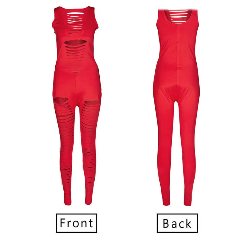 

Sexy Women Sexy Slim Fit Bodysuit Stretch Leotard Sleeveless Body Tops Jumpsuit Solid Color Hollow Out Jumpsuit Long Trousers