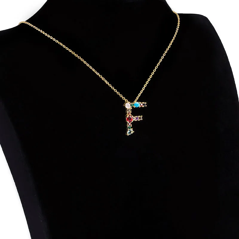 HPXmas Golden Necklace With Colorful Crystal Fashion 26 Letters Pendant Women Necklaces Jewelry For Female Gifts |