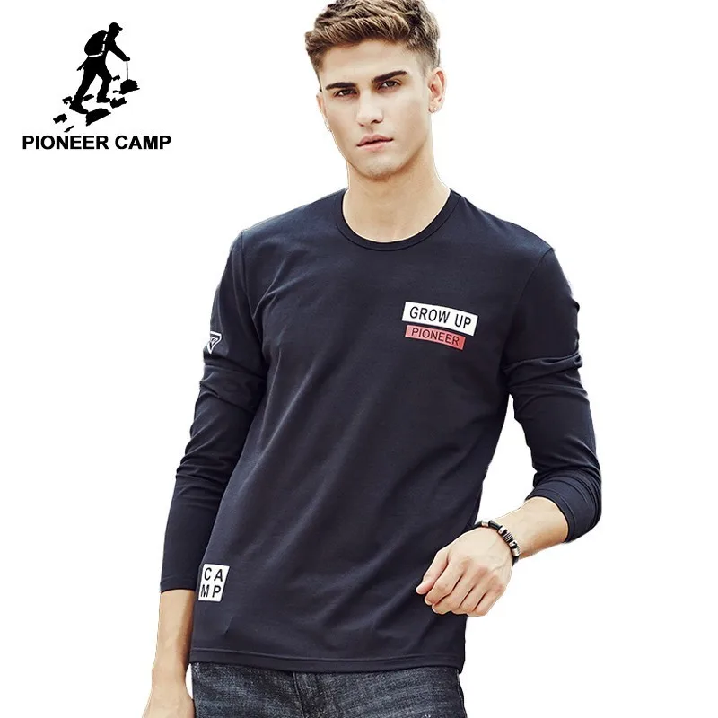Мужская футболка с длинным рукавом Pioneer Camp черная стрейчевая круглым вырезом