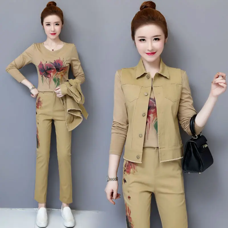 Женский спортивный костюм повседневный из трех предметов футболка с принтом +