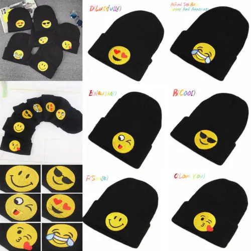 2018 Зимние Горячие для мужчин женщин забавные Emoji вязаные шапки мешковатые Лыжная
