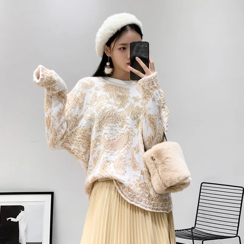 TWOTWINSTYLE Вязание свитер для Для женщин с круглым вырезом длинными рукавами принтом